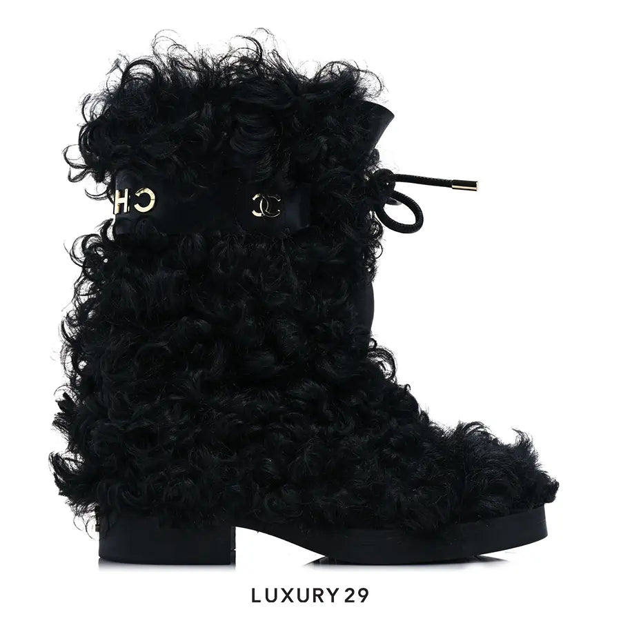 Chanel Shearling Sheepskin High Boots Black