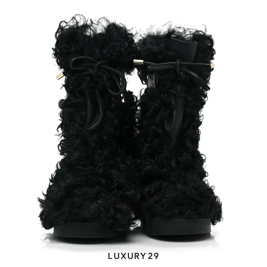Chanel Shearling Sheepskin High Boots Black CHANEL