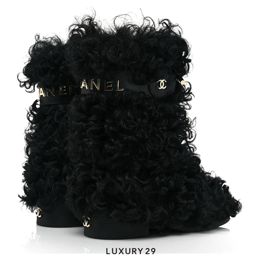 Chanel Shearling Sheepskin High Boots Black CHANEL