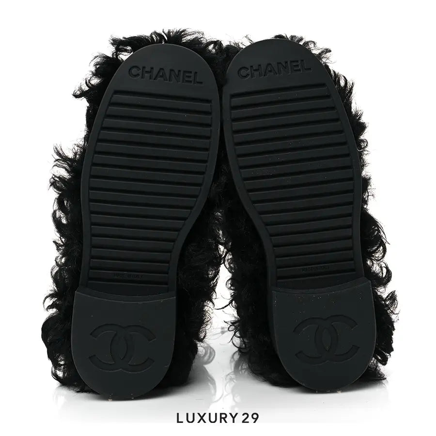 Chanel Shearling Sheepskin High Boots Black CHANEL