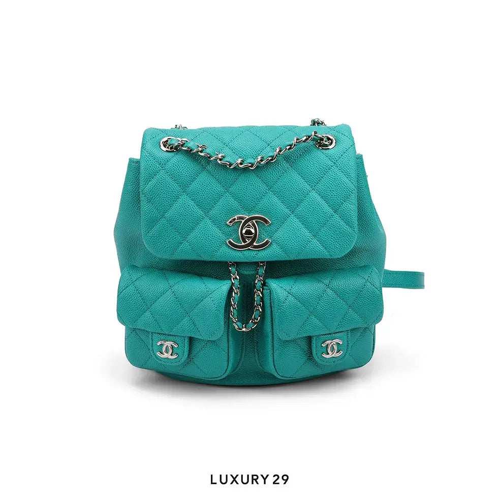 Chanel Small Backpack Grained Shiny Calfskin & Gold-Tone Metal Green CHANEL Luxury29