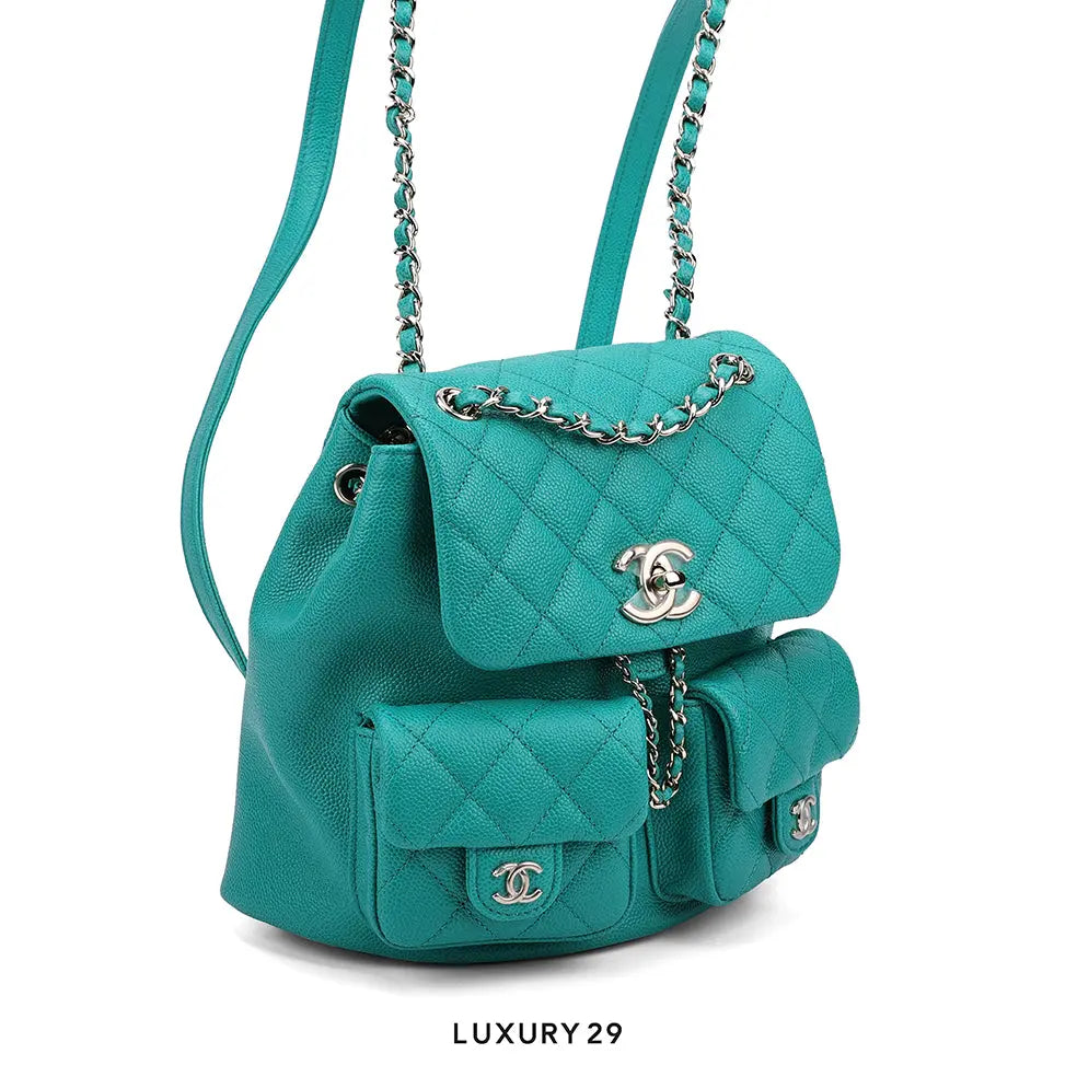 Chanel Small Backpack Grained Shiny Calfskin & Gold-Tone Metal Green