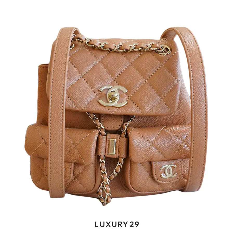 Chanel Small Backpack Grained Shiny Calfskin & Gold-Tone Metal Tan