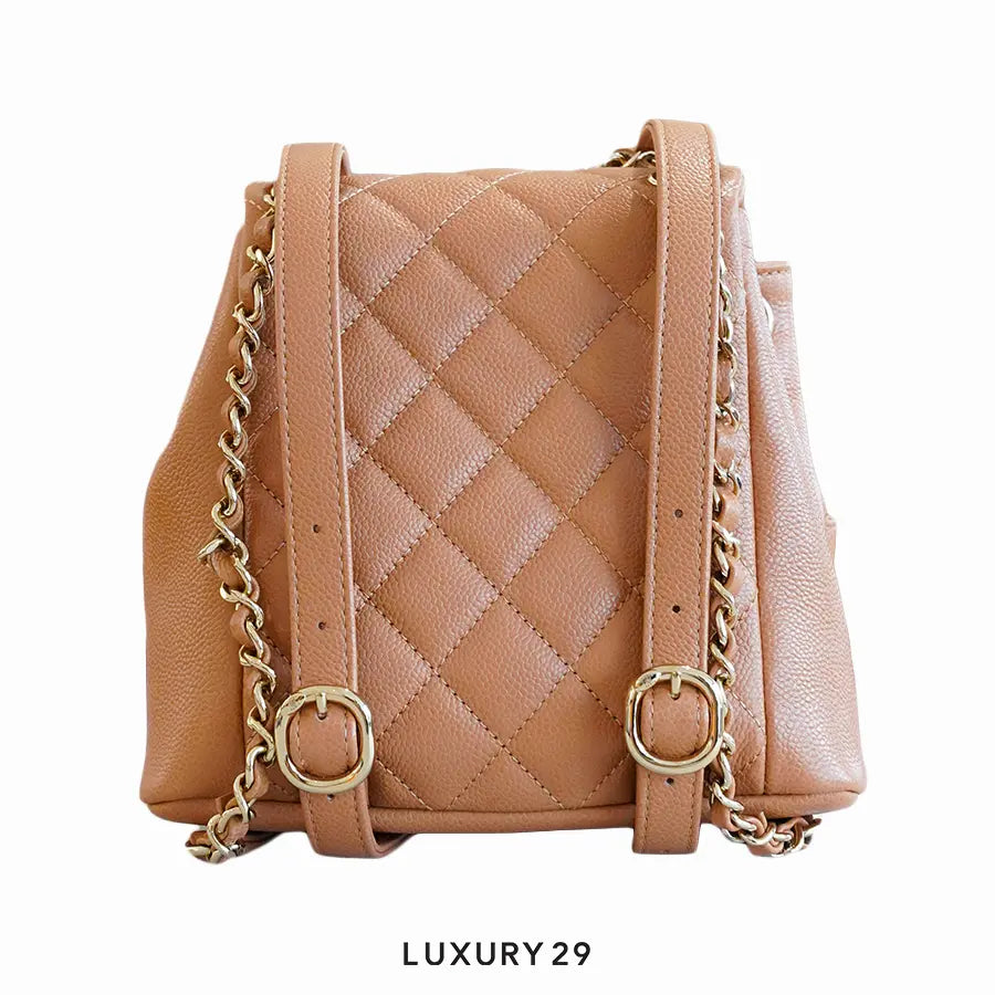 Chanel Small Backpack Grained Shiny Calfskin & Gold-Tone Metal Tan CHANEL
