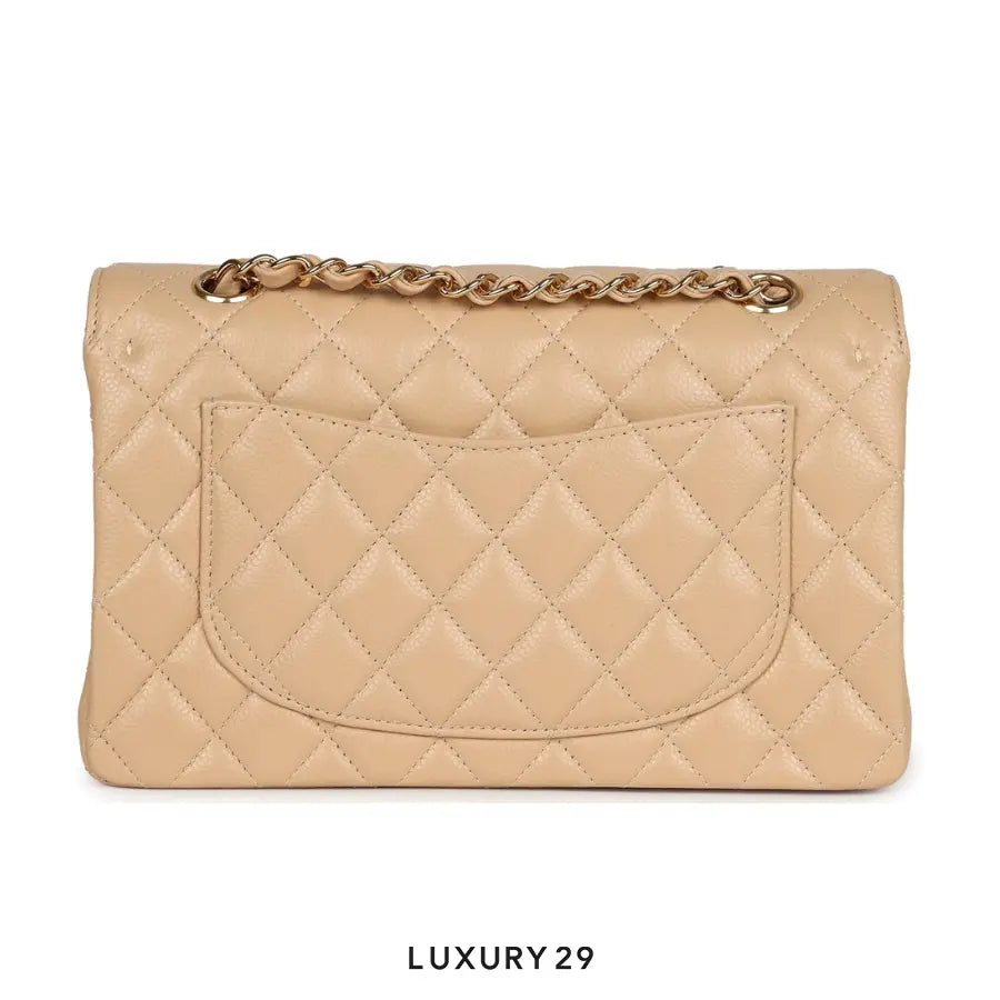 Chanel Small Classic Double Flap Bag Beige Caviar Gold Hardware CHANEL