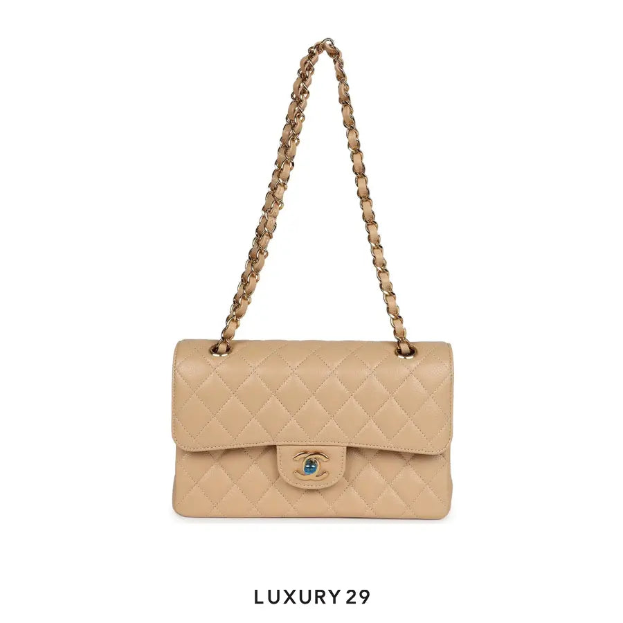 Chanel Small Classic Double Flap Bag Beige Caviar Gold Hardware CHANEL
