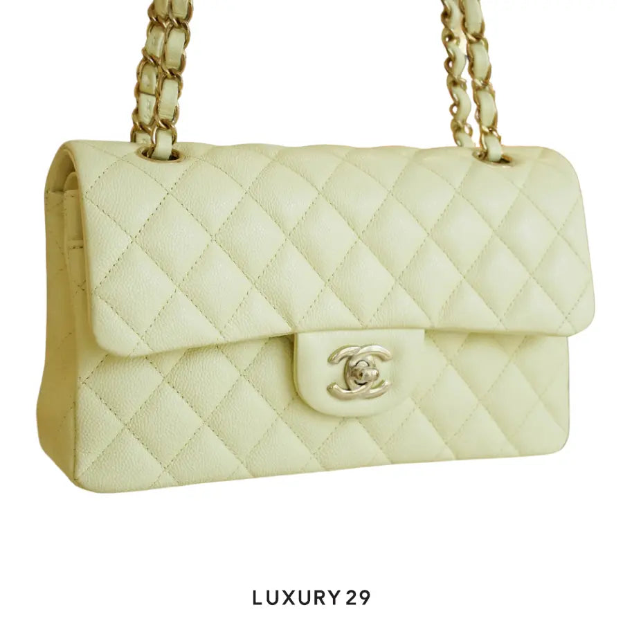 Chanel Small Classic Double Flap Bag Light Green Lambskin Light Gold Hardware CHANEL