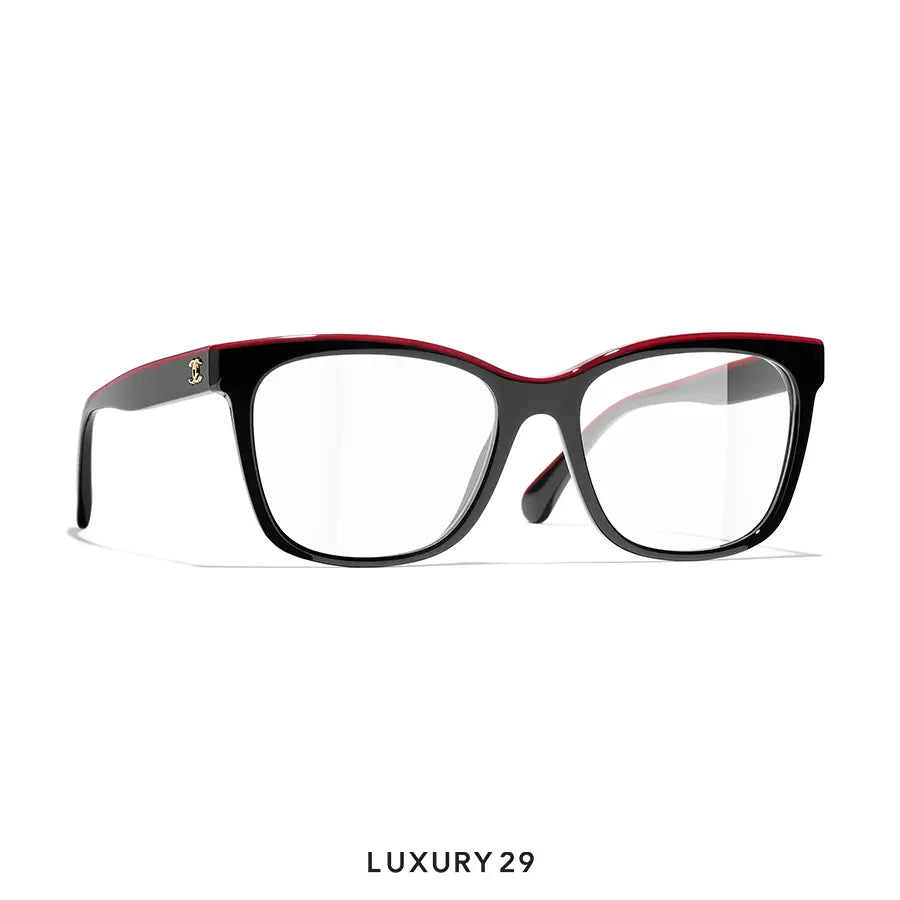 Chanel Square Eyeglasses Acetate Black & Red CHANEL