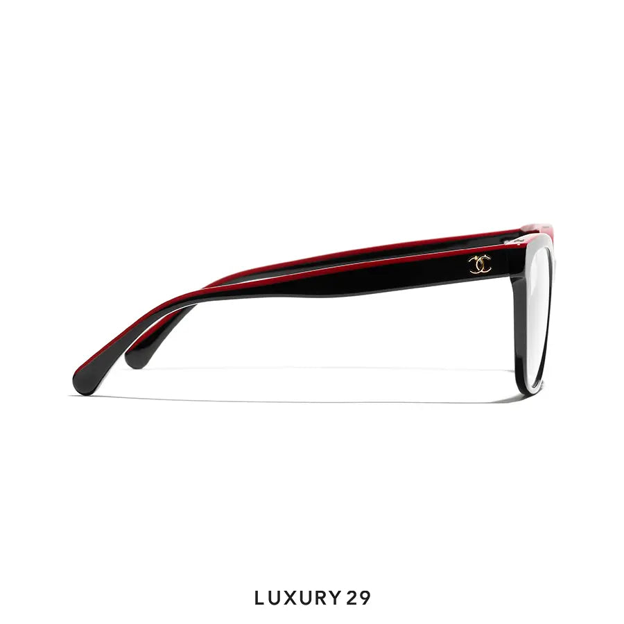 Chanel Square Eyeglasses Acetate Black & Red CHANEL