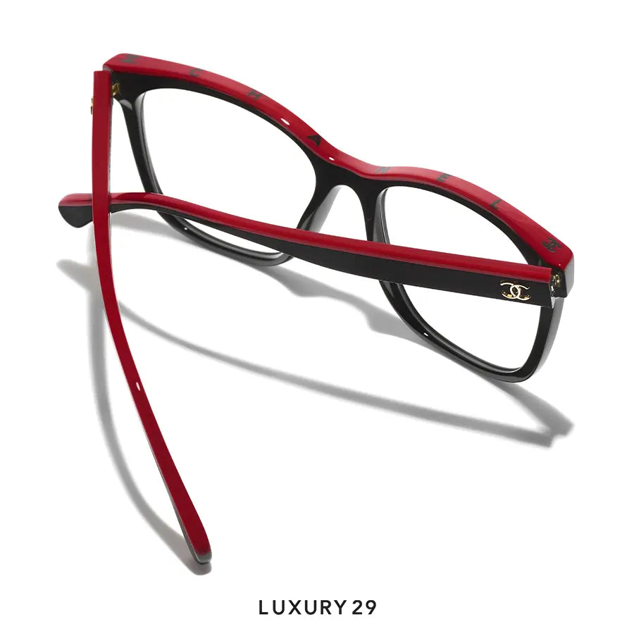 Chanel Square Eyeglasses Acetate Black & Red CHANEL