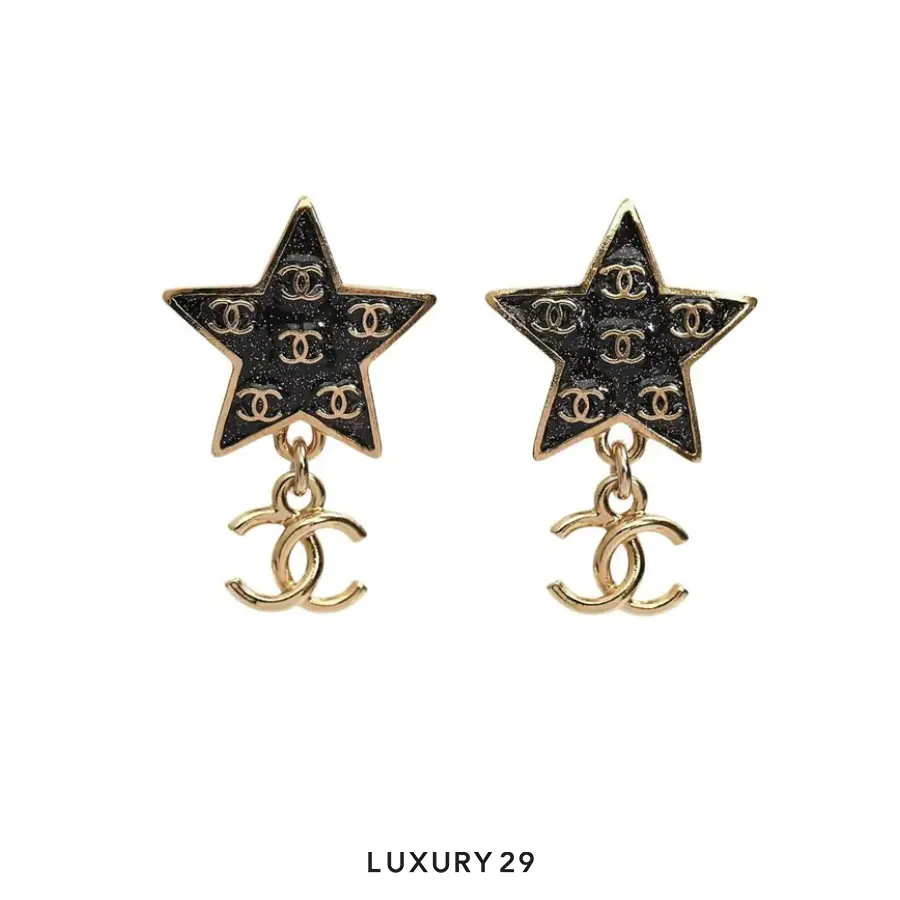 Chanel Star Pendant Earrings Black and Gold CHANEL Luxury29