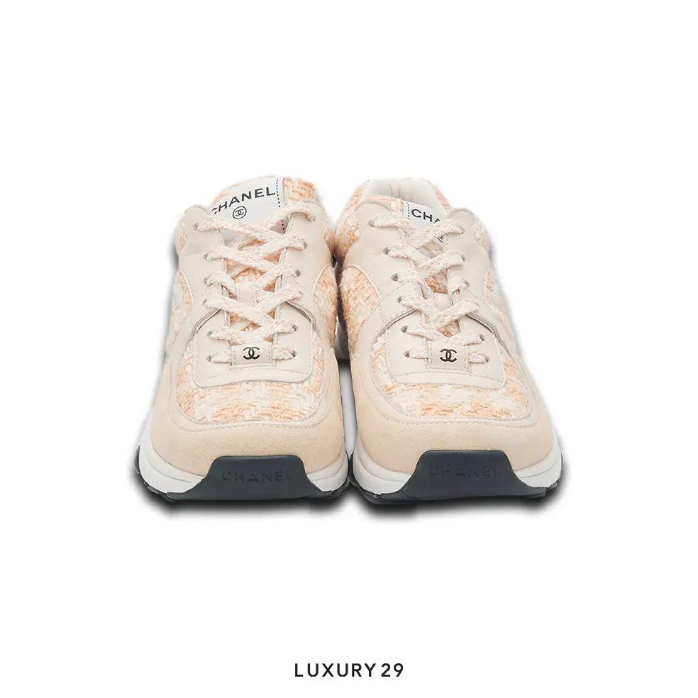 Chanel Trainers Coton Tweed, Suede Calfskin & Calfskin Orange & Ecru CHANEL