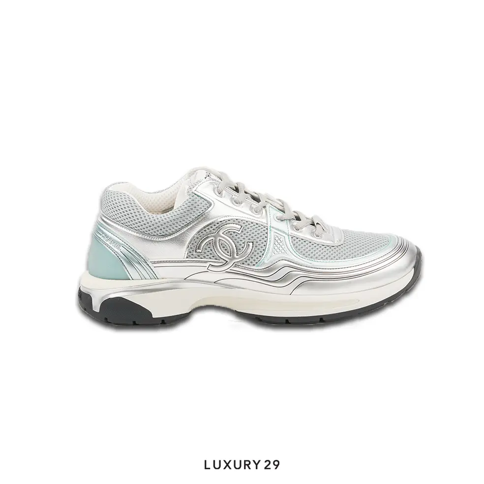 Chanel Trainers Fabric & Laminated Light Gray & Silvered