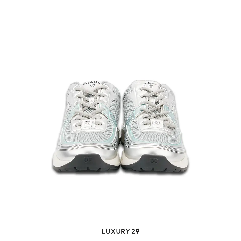 Chanel Trainers Fabric & Laminated Light Gray & Silvered CHANEL