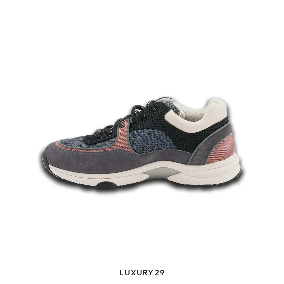 Chanel Trainers Fabric & Suede Calfskin Grey Pink CHANEL