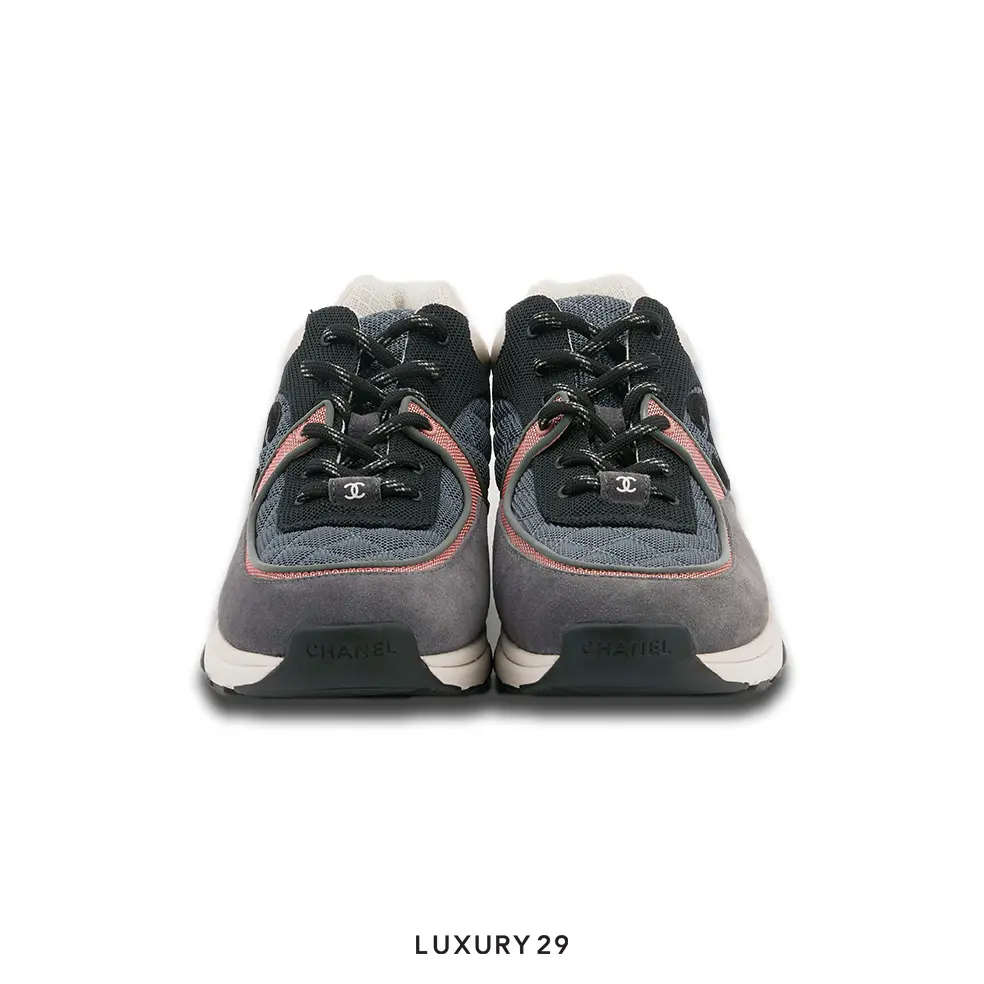 Chanel Trainers Fabric & Suede Calfskin Grey Pink CHANEL