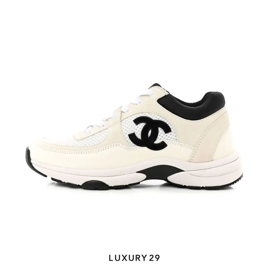 Chanel Trainers Fabric & Suede Calfskin White Black(M) CHANEL