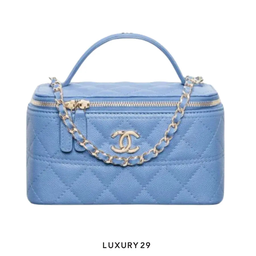 Chanel Vanity Case With Chain In Lambskin With Gold-Tone Metal Blue CHANEL Luxury29
