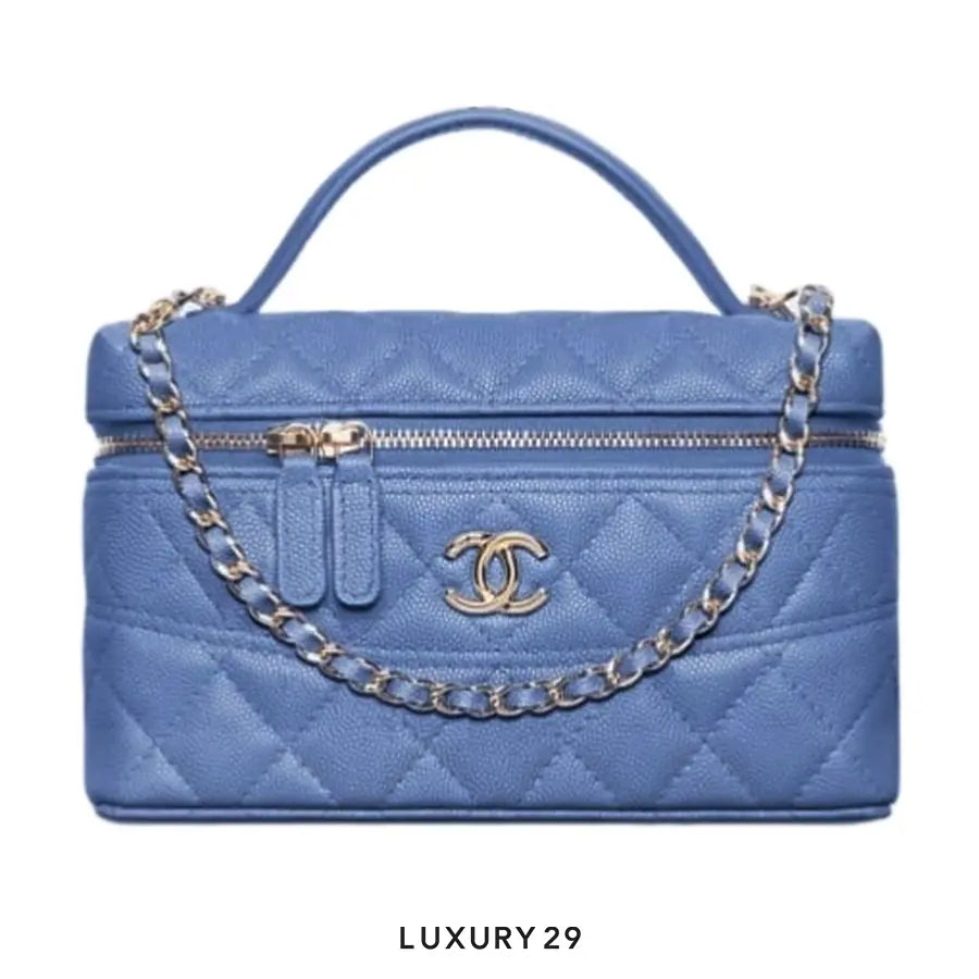 Chanel Vanity Case With Chain In Lambskin With Gold-Tone Metal Blue