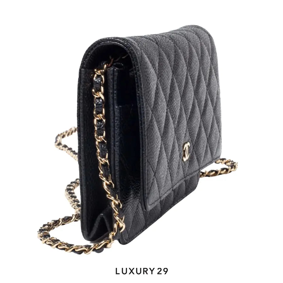 Chanel Wallet On Chain WOC In Grained Calfskin Caviar with Gold Hardware Black CHANEL