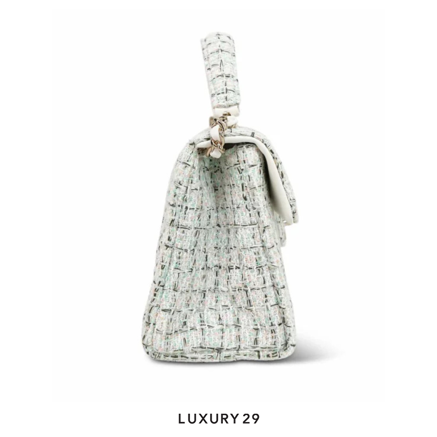 Chanel White/Multicolor Sequin Tweed Quilted Top Handle Flap Bag On Chain CHANEL