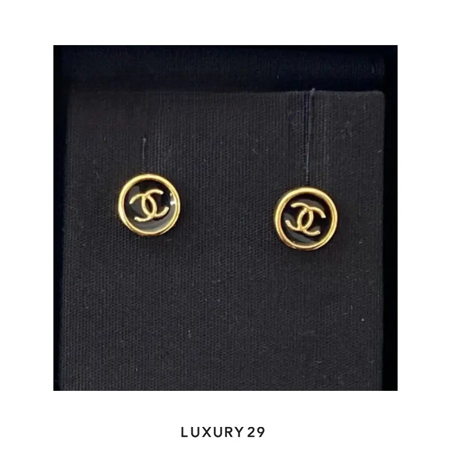 Chanel gold-plated CC button earrings in black enamel CHANEL Luxury29