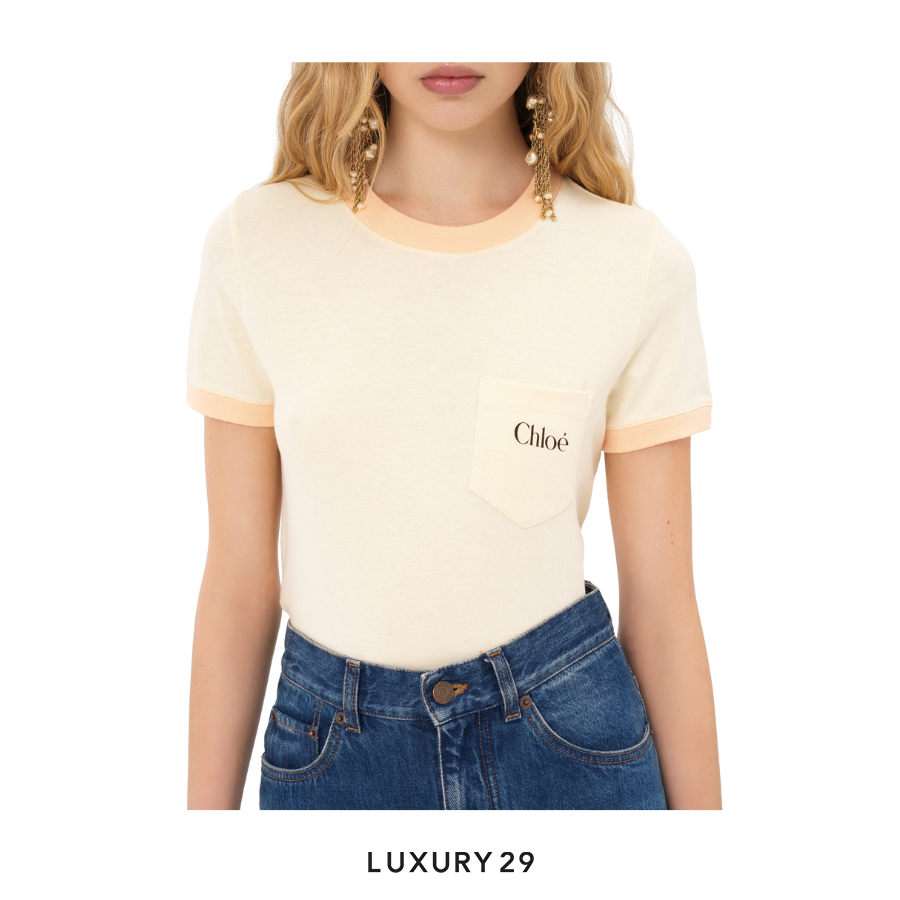 Chloe Crew-neck logo T-shirt in cotton jersey Blondie Yellow CHLOE