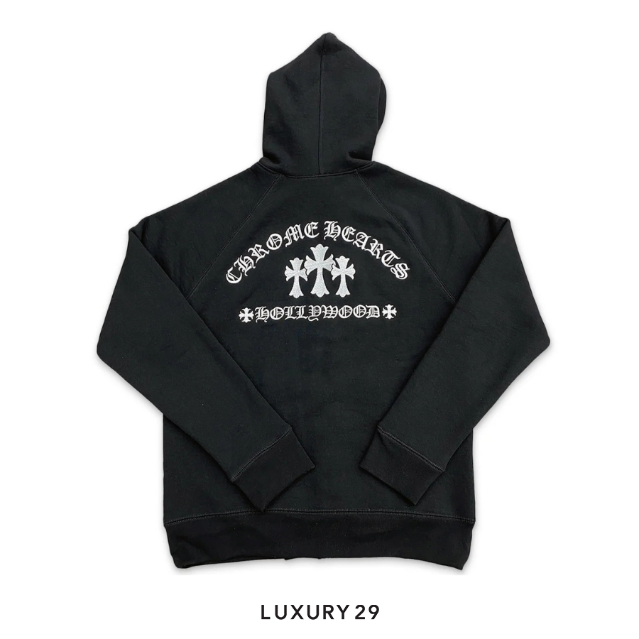 Chrome Hearts Hollywood Scroll Logo Metal/Brass Zipped Hoodie Black CHROME HEARTS