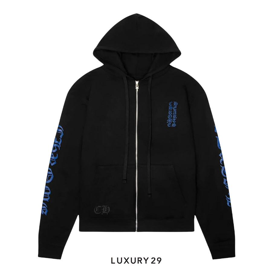 Chrome Hearts Logo Blue Zipped Hoodie Black
