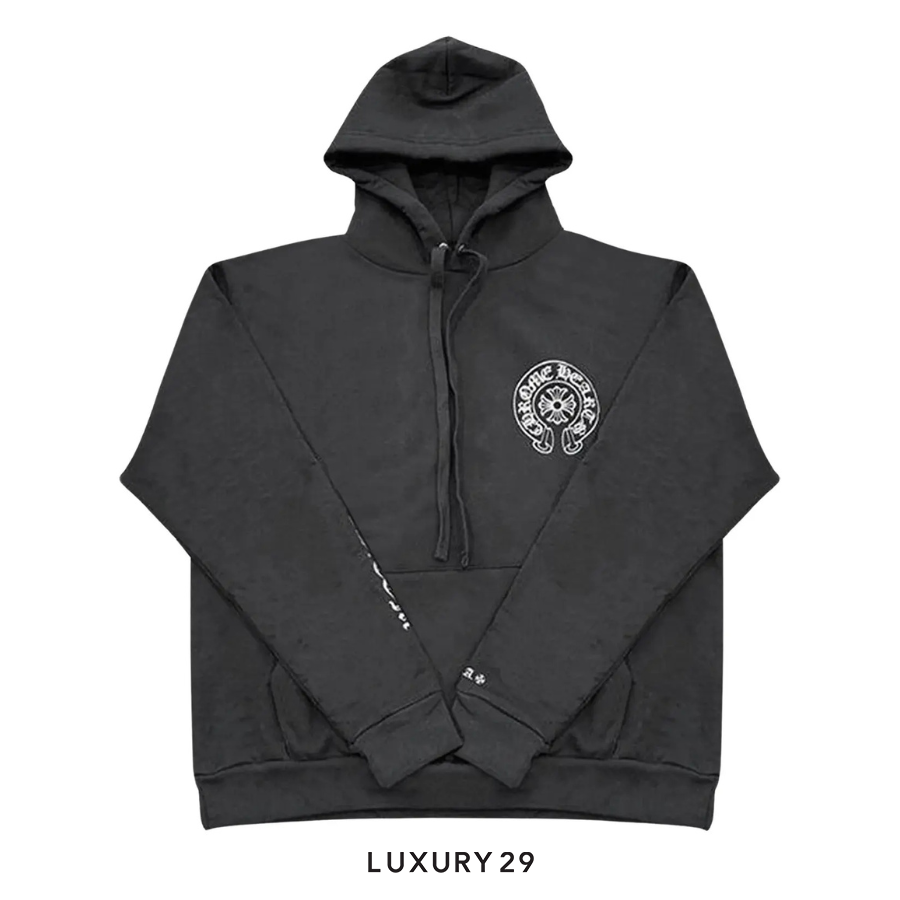 Chrome Hearts  Embroidered Pullover Sweatshirt Silver Glitter Hoodie in Black CHROME HEARTS