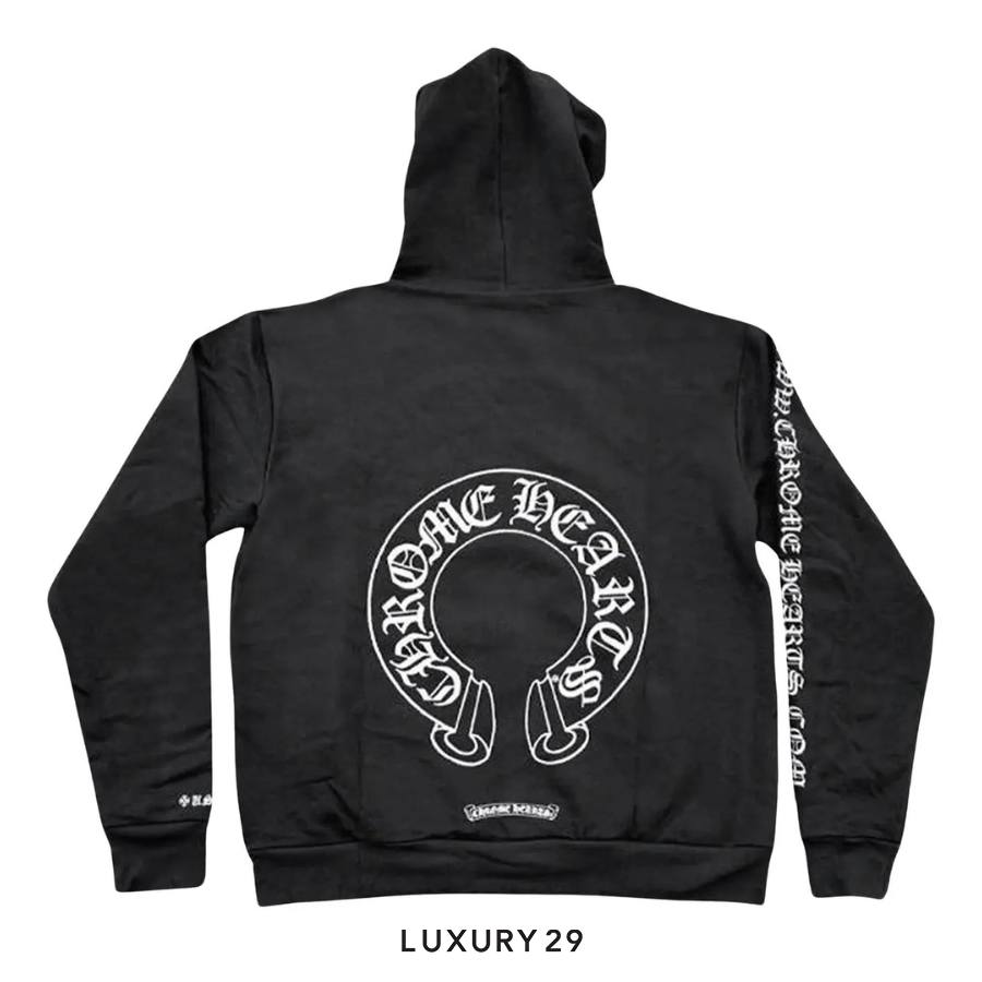 Chrome Hearts  Embroidered Pullover Sweatshirt Silver Glitter Hoodie in Black CHROME HEARTS