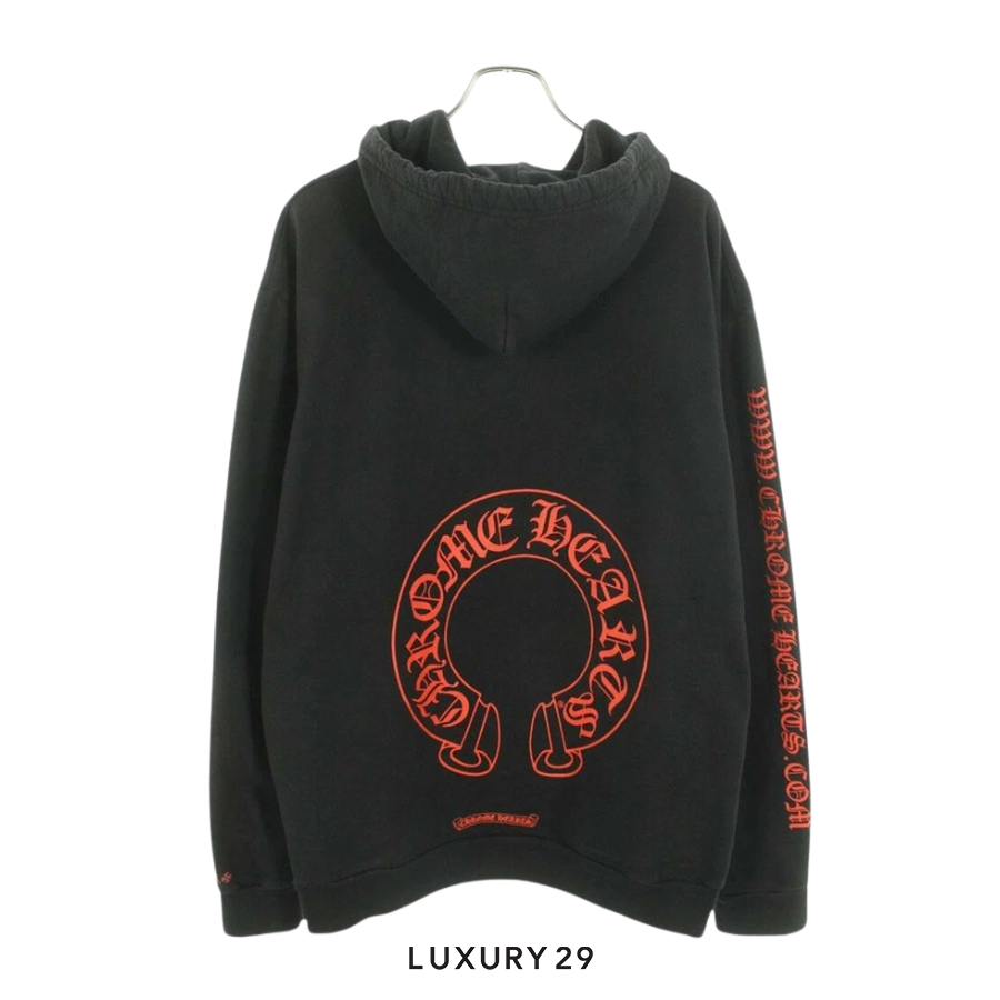Chrome Hearts Web Exclusive Horse Shoe Logo Back Hoodie Black/Red CHROME HEARTS