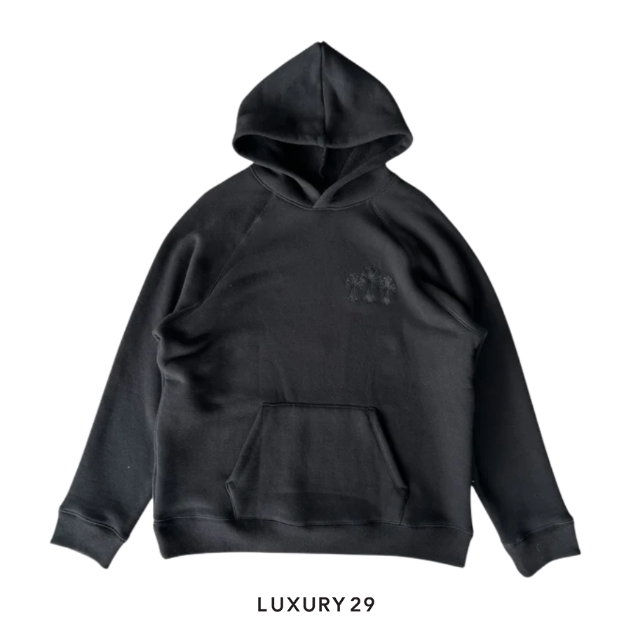 Chrome Hearts CH black on black embroidered tripple cross hoodie CHROME HEARTS