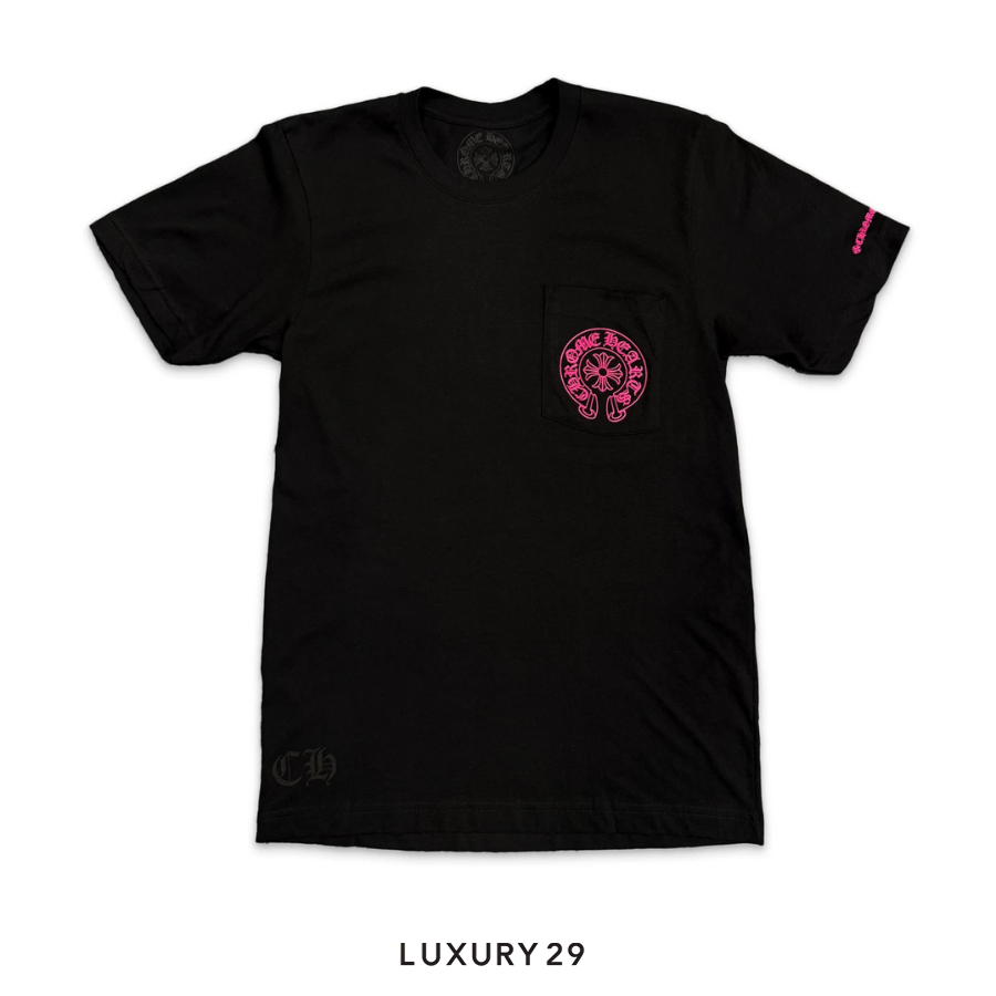 Chrome Hearts Exclusive RARE HorseShoe Logo Pocket T-Shirt Black-Pink CHROME HEARTS Luxury29
