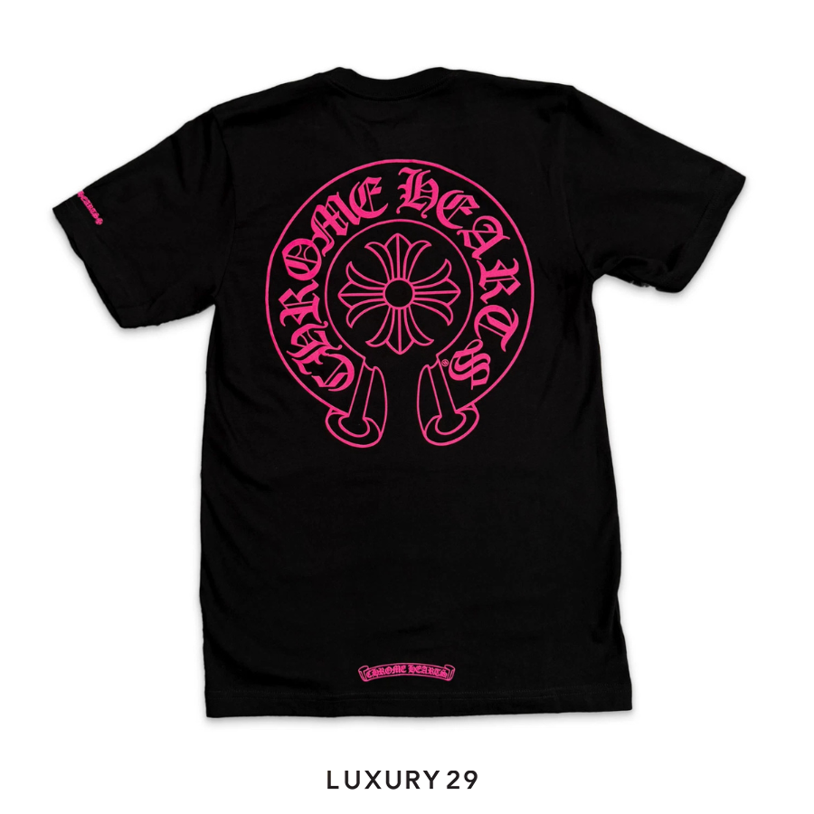 Chrome Hearts Exclusive RARE HorseShoe Logo Pocket T-Shirt Black-Pink CHROME HEARTS Luxury29