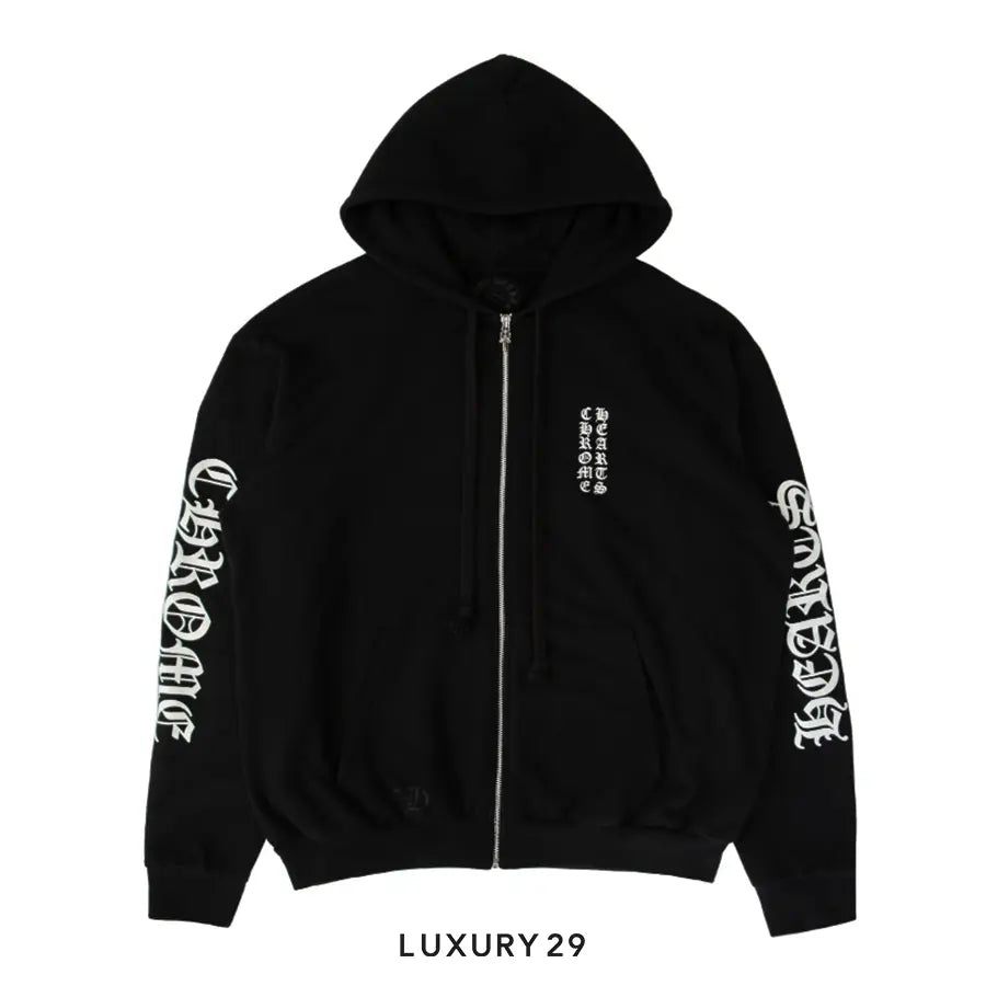 Chrome Hearts Eye Chart Logo Thermal Zip Up Hoodie Black/White