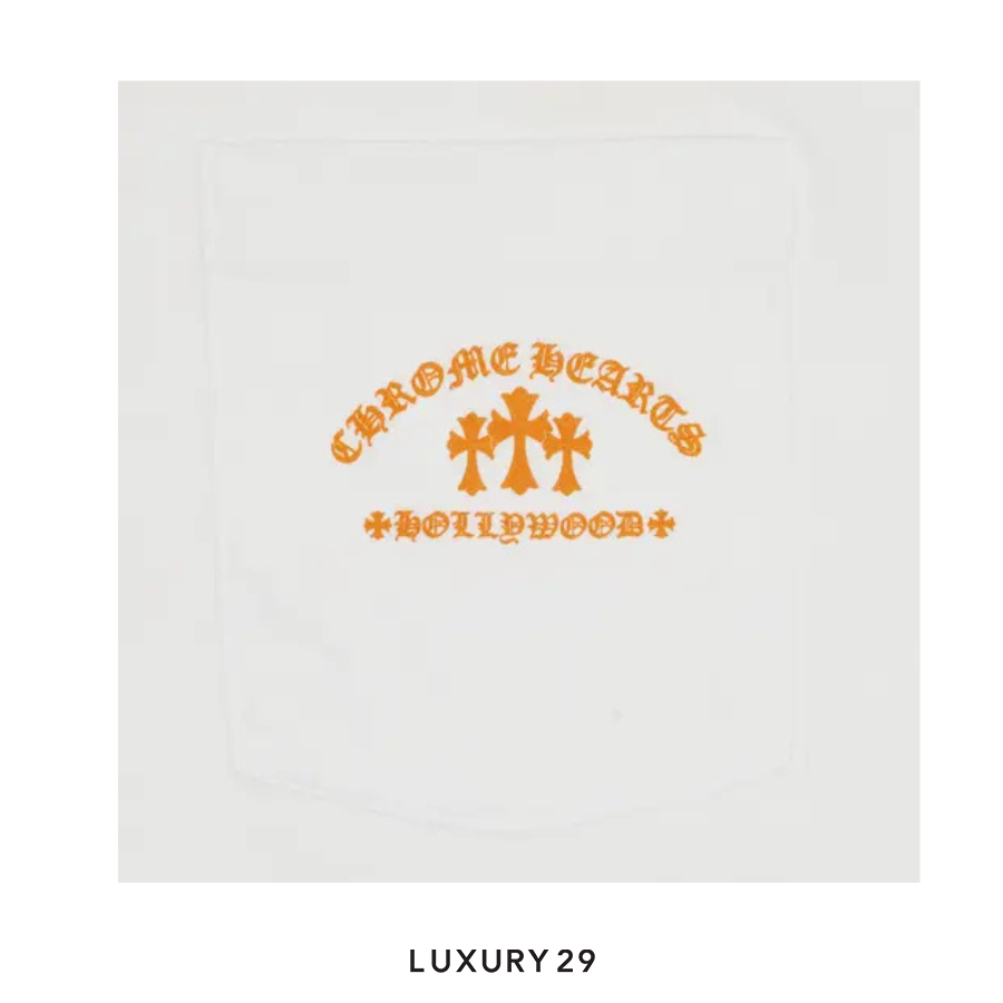 Chrome Hearts Orange Cross Slogan Short Sleeve Pocket T-Shirt White CHROME HEARTS