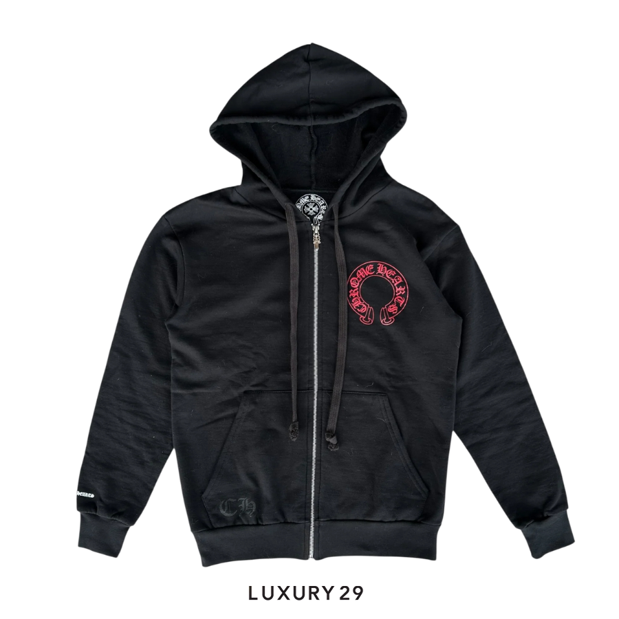 Chrome Hearts Red Horse Shoe and Multi Cross Zipped Hoodie CHROME HEARTS Luxury29