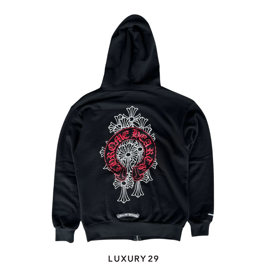 Chrome Hearts Red Horse Shoe and Multi Cross Zipped Hoodie CHROME HEARTS Luxury29