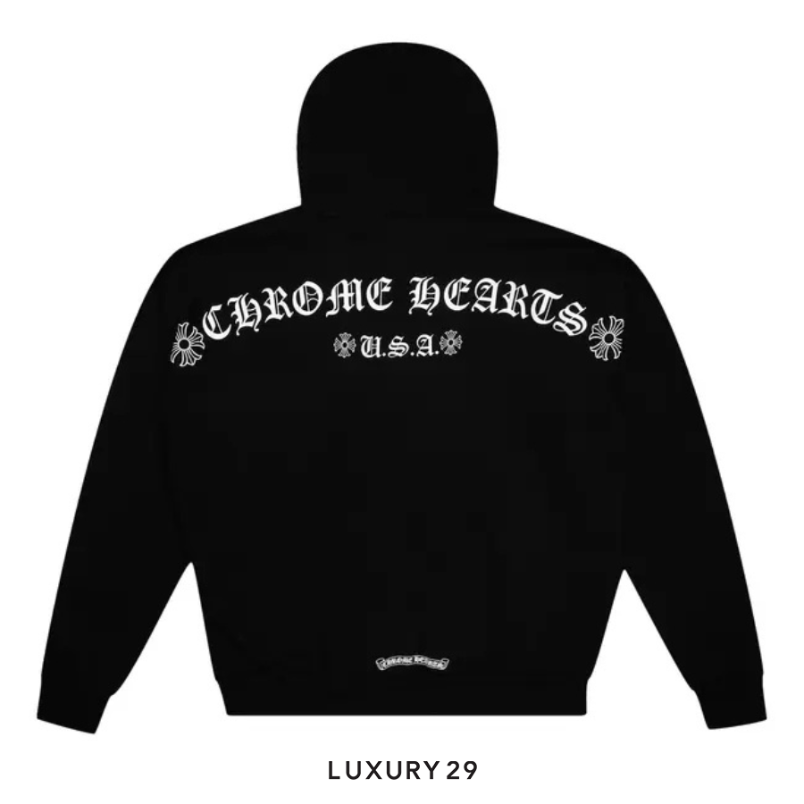 Chrome Hearts T shoulder Logo U.S.A. Zipped Hoodie Black CHROME HEARTS