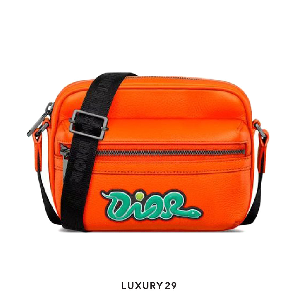 DIOR AND KAWS Mini Rider 2.0 Zipped Messenger Bag Green/Red DIOR