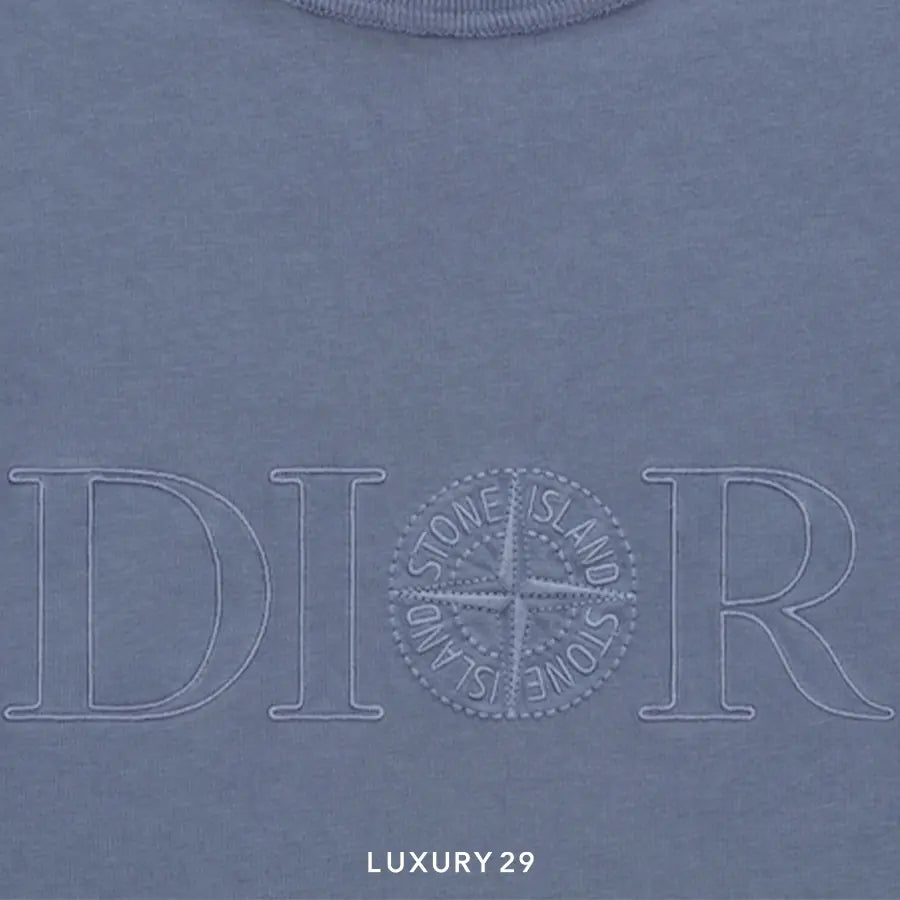 DIOR AND STONE ISLAND T-Shirt, Oversized Fit Blue Cotton Jersey DIOR