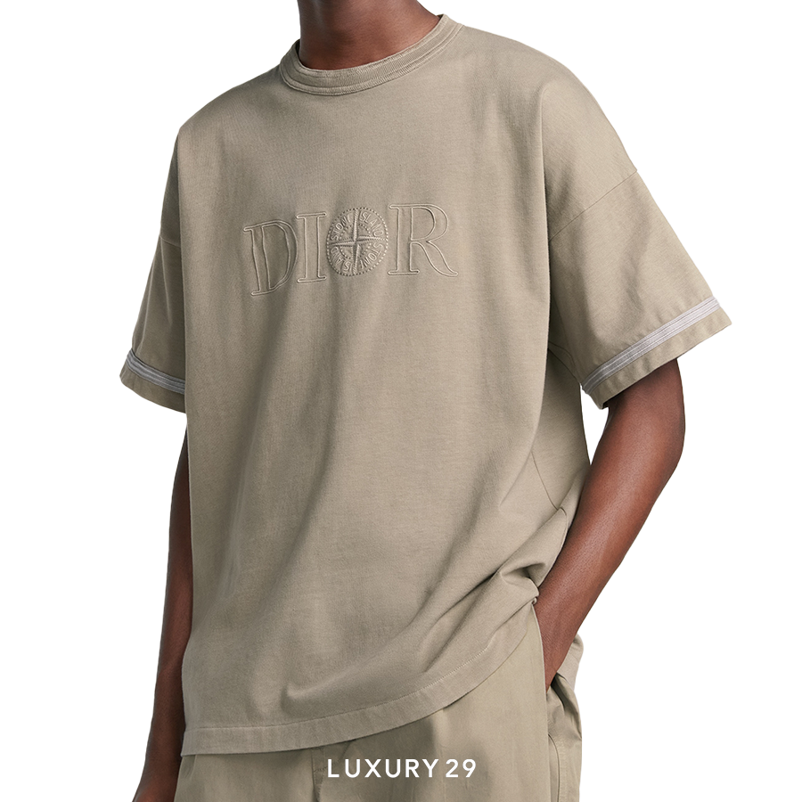 DIOR AND STONE ISLAND T-Shirt, Oversized Fit Brown Cotton Jersey DIOR