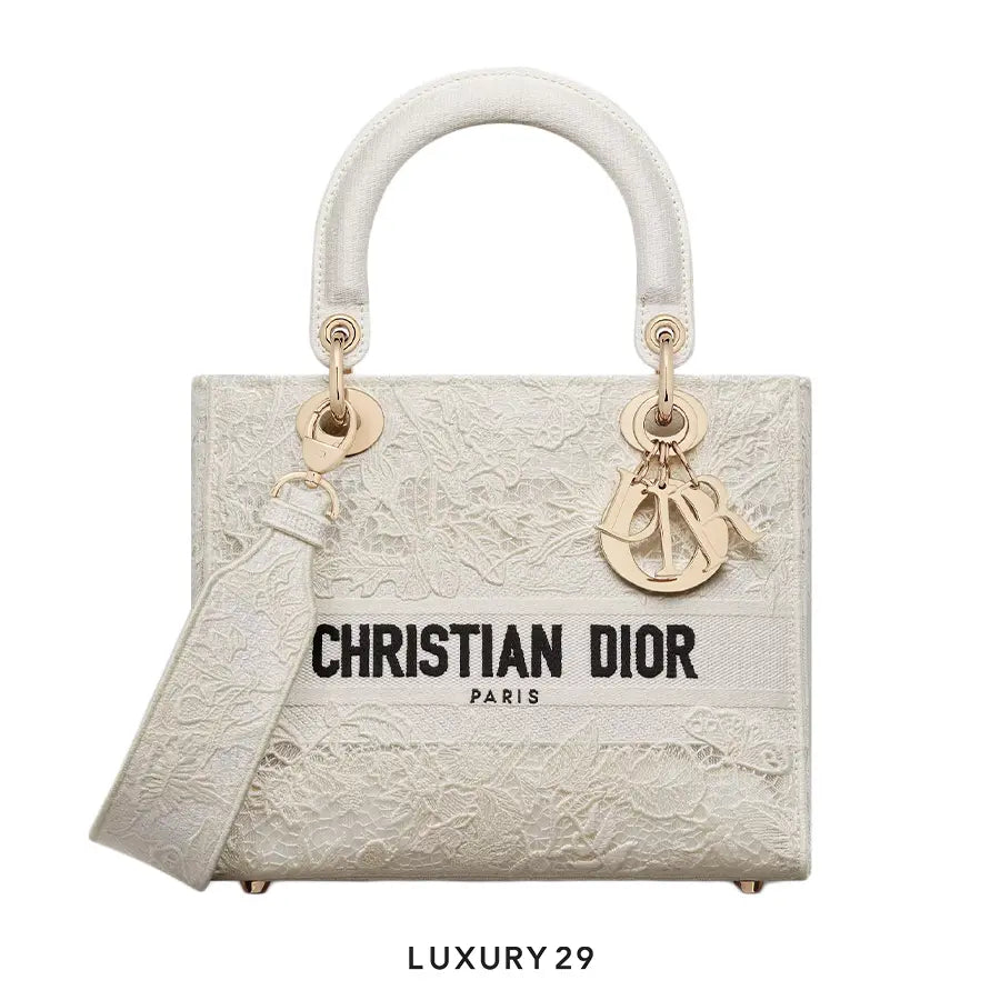 DIOR Lady D-Lite Bag White Toile de Jouy Soleil Macrame Embroidery