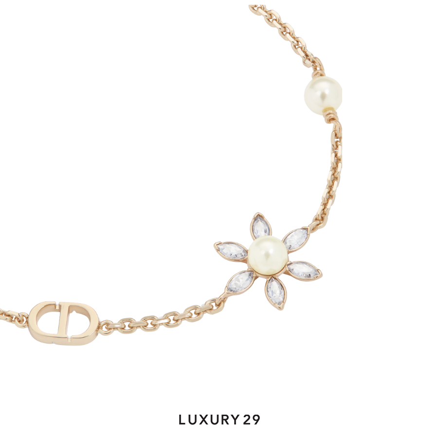 Dior Bloom in Dior Bracelet Gold-Finish Metal with White Resin Pearls and Silver-Tone Crystals DIOR
