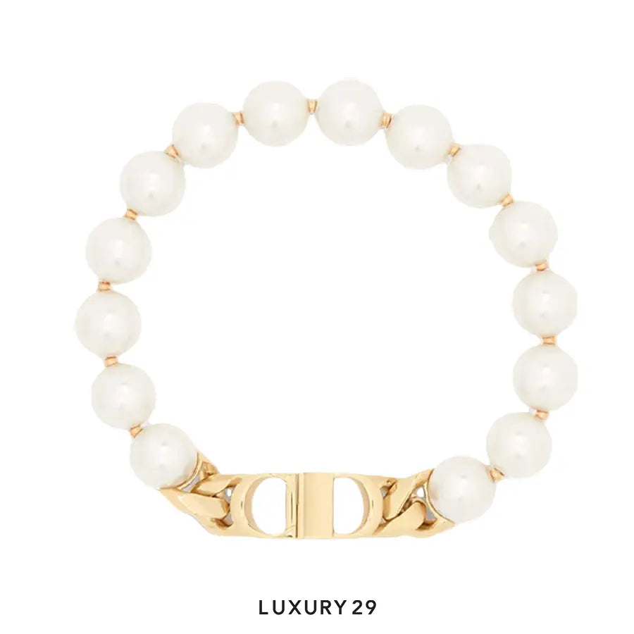 Dior CD Pearls Bracelet White Crystal Pearls and Gold-Finish Brass
