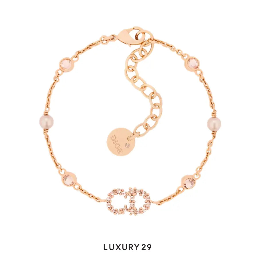 Dior Clair D Lune Bracelet Pink-Finish Metal, Pink Resin Pearls and Silver-Tone Crystals