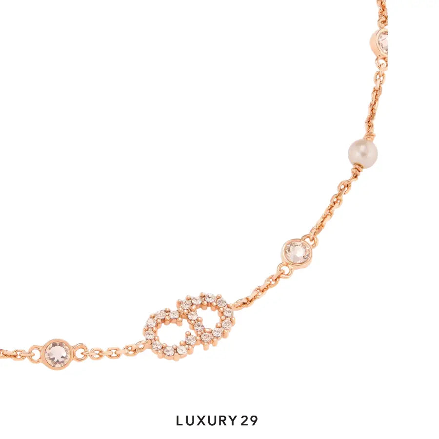 Dior Clair D Lune Bracelet Pink-Finish Metal, Pink Resin Pearls and Silver-Tone Crystals