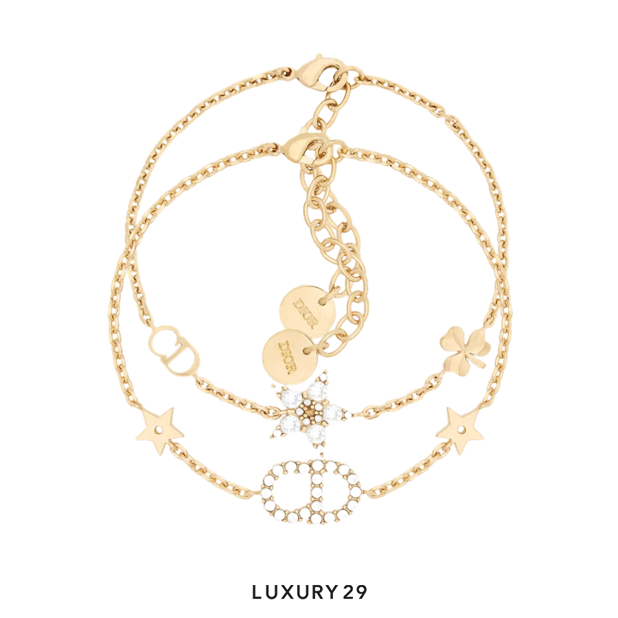 Dior Clair D Lune Bracelet Set Gold-Finish Metal and White Crystals