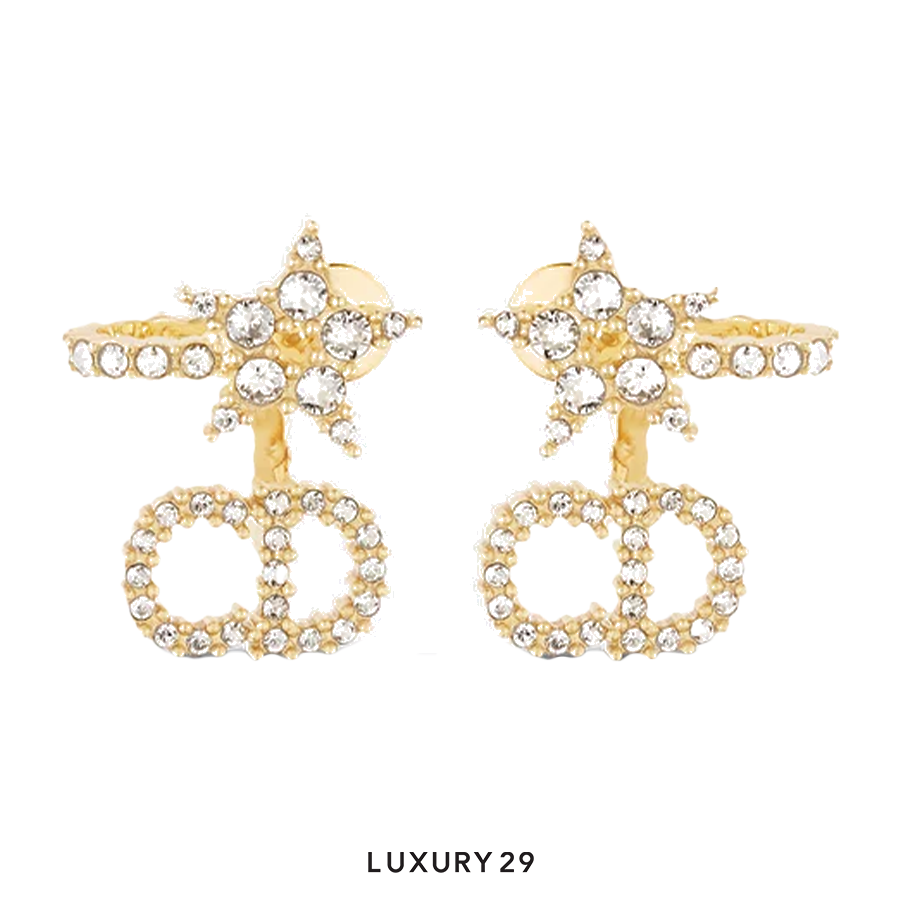 Dior Clair D Lune Earrings Gold-Finish Metal and White Crystals DIOR